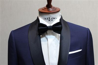 SMOKING BLUETTE TEX MICROFANTASIA MERINOS EXTRAFINE, 1 BOTTONE, REVER SCIALLATO RASO NERO